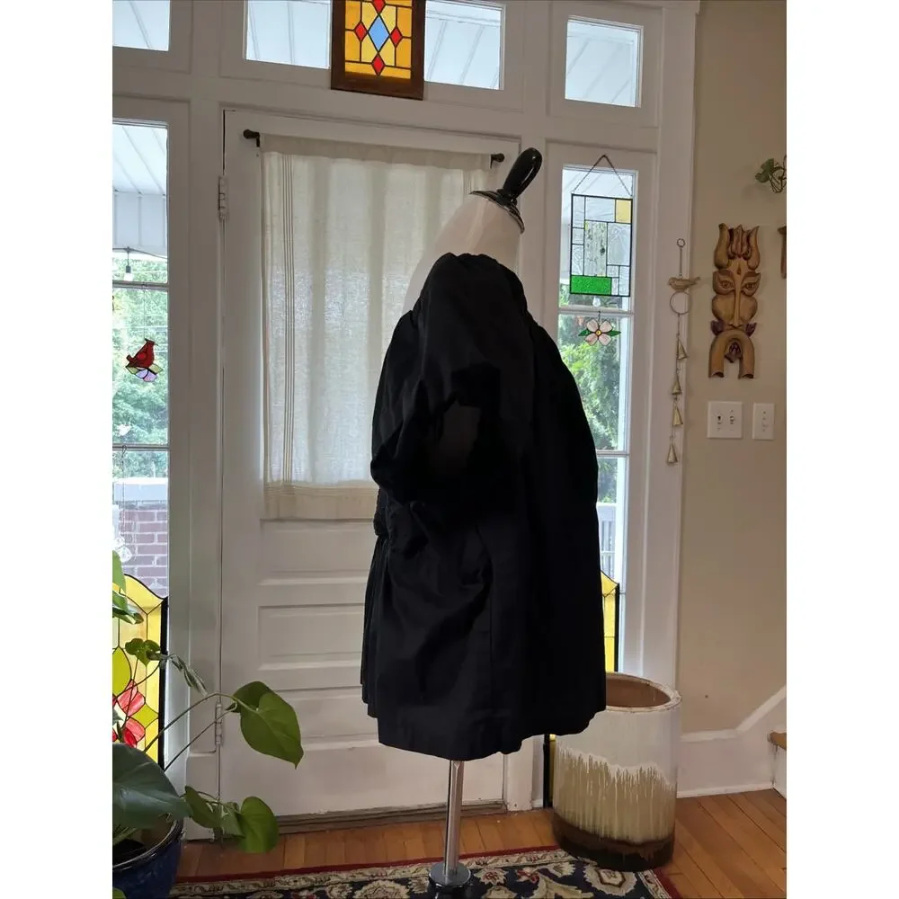 Old Navy Smocked Plus 3X Black Round Neck Short Puff Sleeve Ruffle Top Shirt